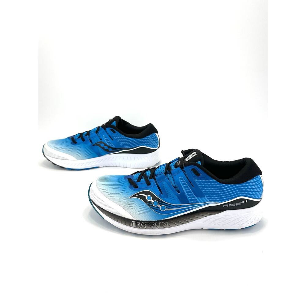Saucony Ride ISO Everun Men Running Shoes Size 11.5 Blue/White/Black Knit Comfy - Picture 2 of 13
